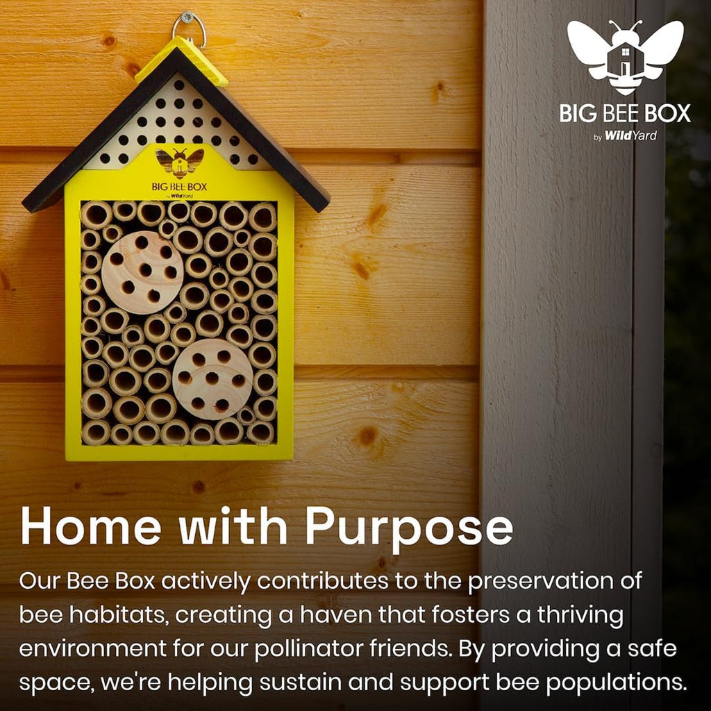 Bee House for Garden - Yellow with Nesting Tubes, Easy Mount | Wooden pollinator hotel with removable nesting tubes