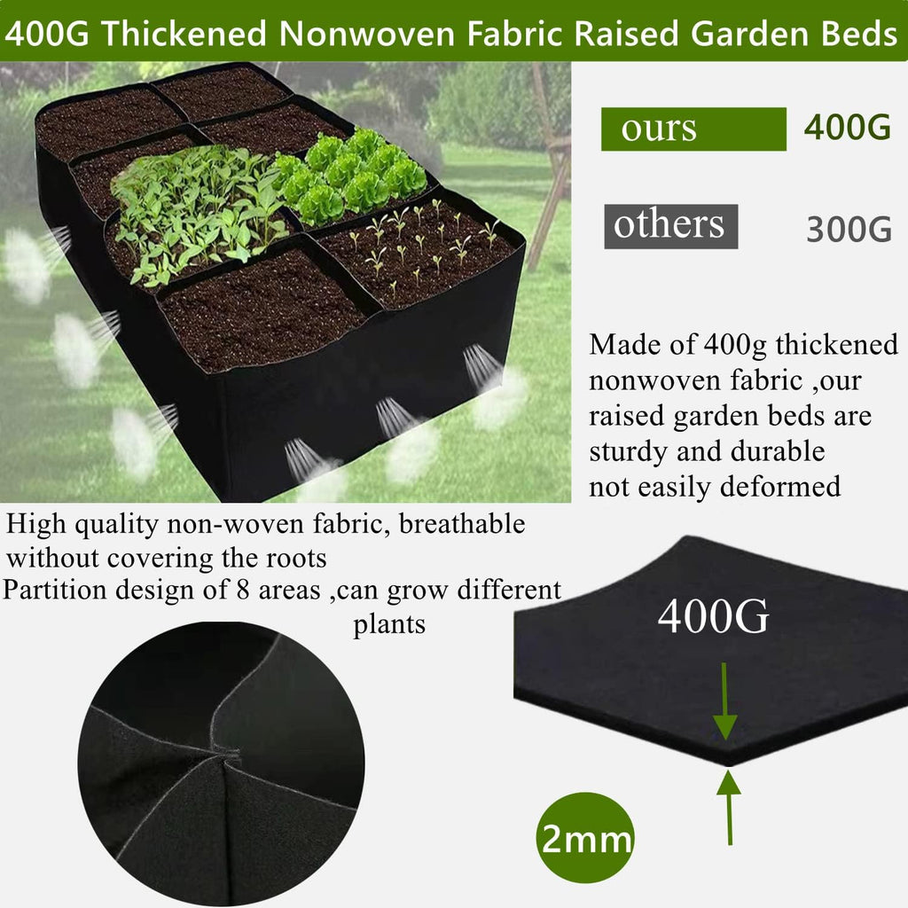 Niurui Fabric Raised Garden Bed 128 Gallon 8 Holes Rectangle 400G Thick Nonwoven Gardening Grow Bags Planting Container