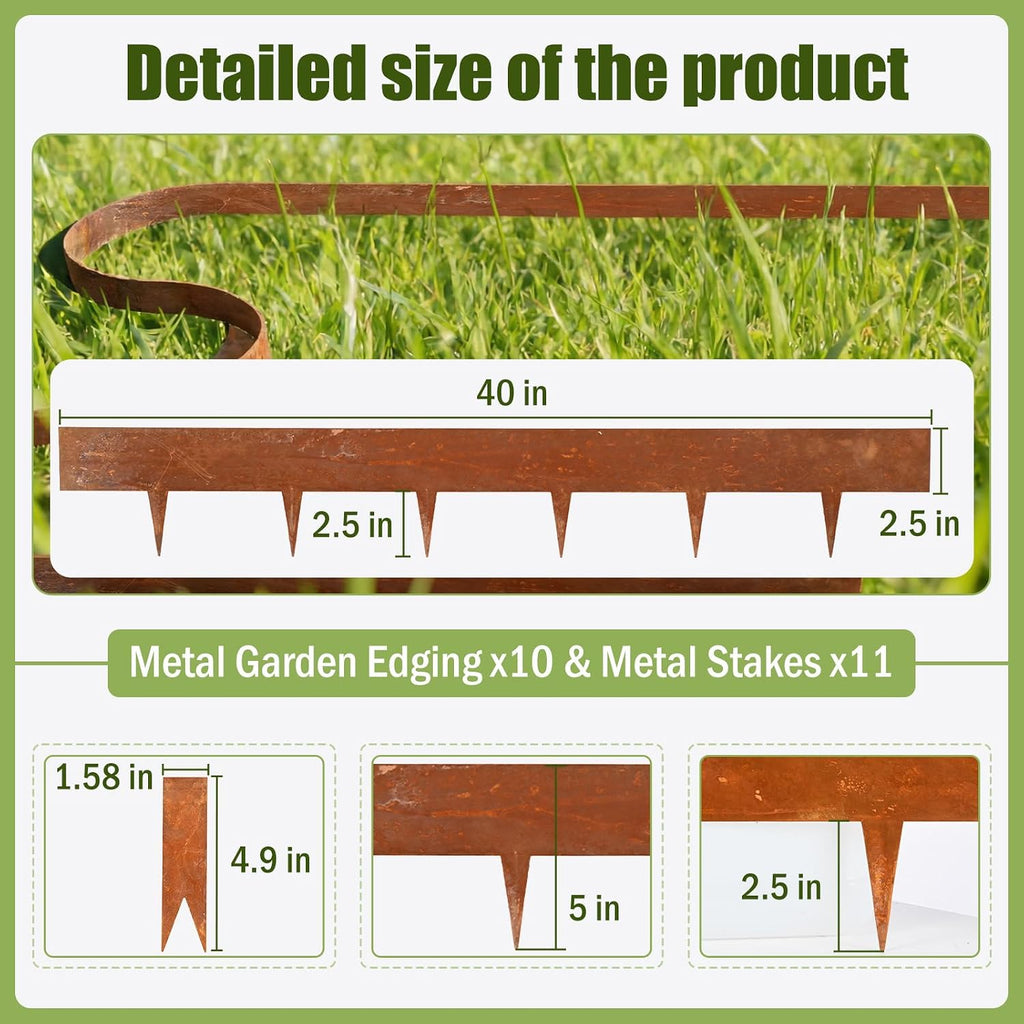 33ft. Metal Landscape Edging 5 inch, Decorate Lawn Yard and Fence | Bendable Hammer-in Cor-Ten Steel Garden Landscape