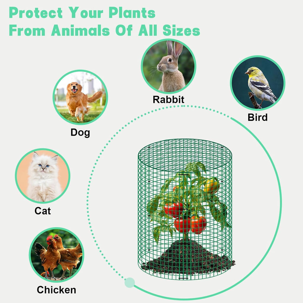 4 Sets 13"x 16" Wire Plant Protector from Animals, Plant Protector Cages | Zip Ties & Stakes Included, Garden Plant