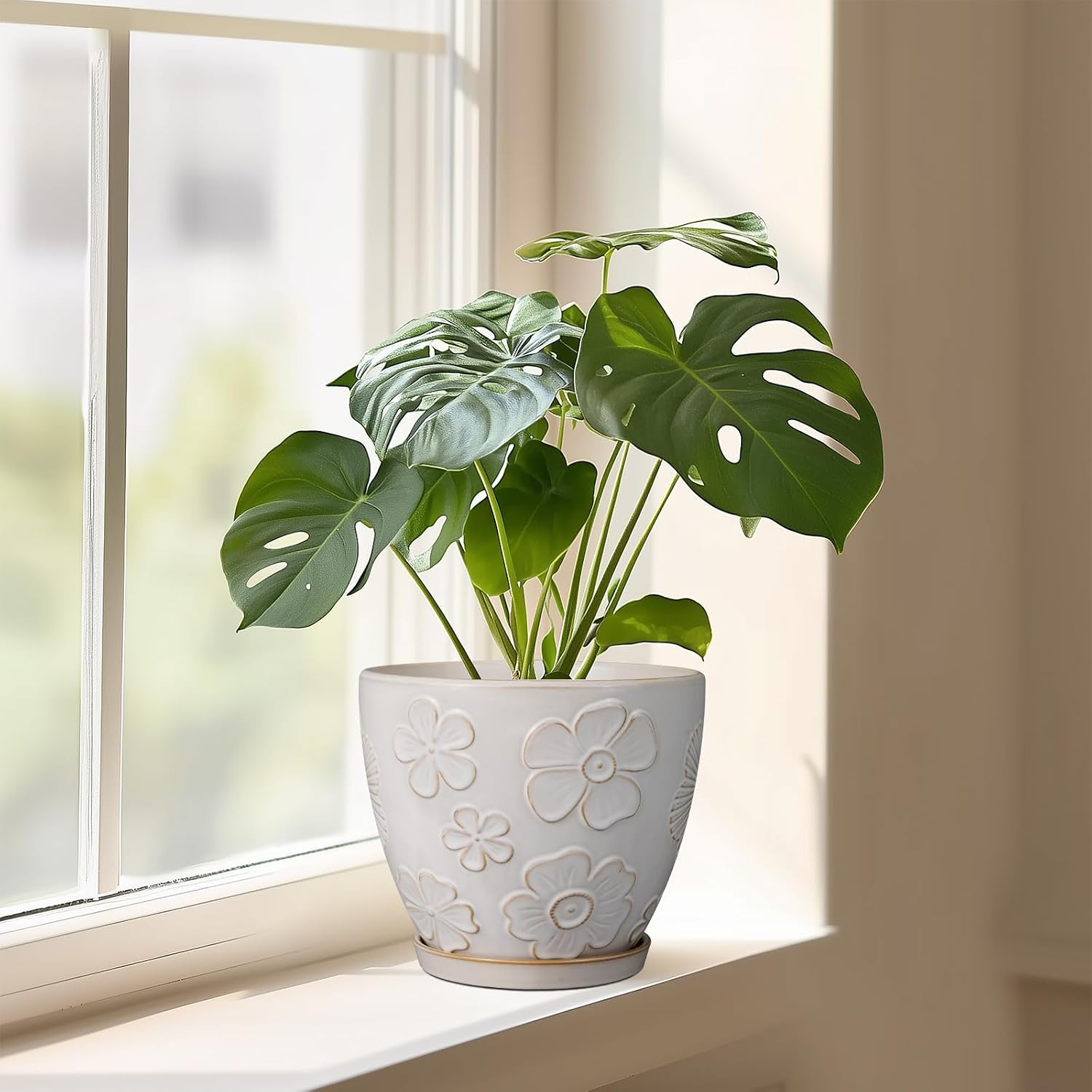 Ceramic Planter 8 Inch Plant Pot with Drainage Hole and Saucer Ceramic Pots for Indoor Plants Outdoor Large Flower Pot