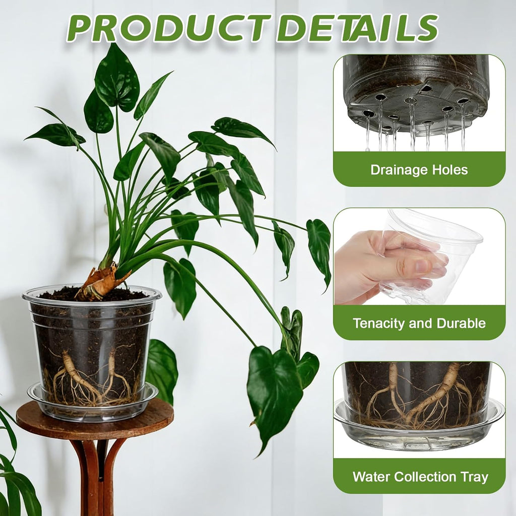 30Pcs Clear Plastic Nursery Pots with Drainage Holes and Saucers, 2.8/3/3.5/4/5/6/7 Inch Grow Seedling Starte Pots with