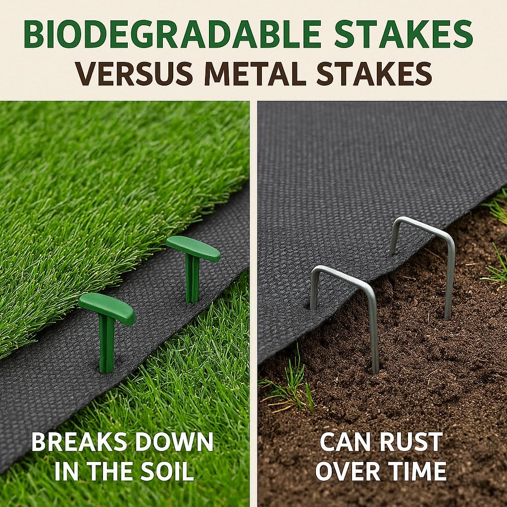 100 ct. Contractor Grade 4-Inch Biodegradable Stakes - Eco-Friendly Sod Staples for Weed Fabric, Landscape Staples &