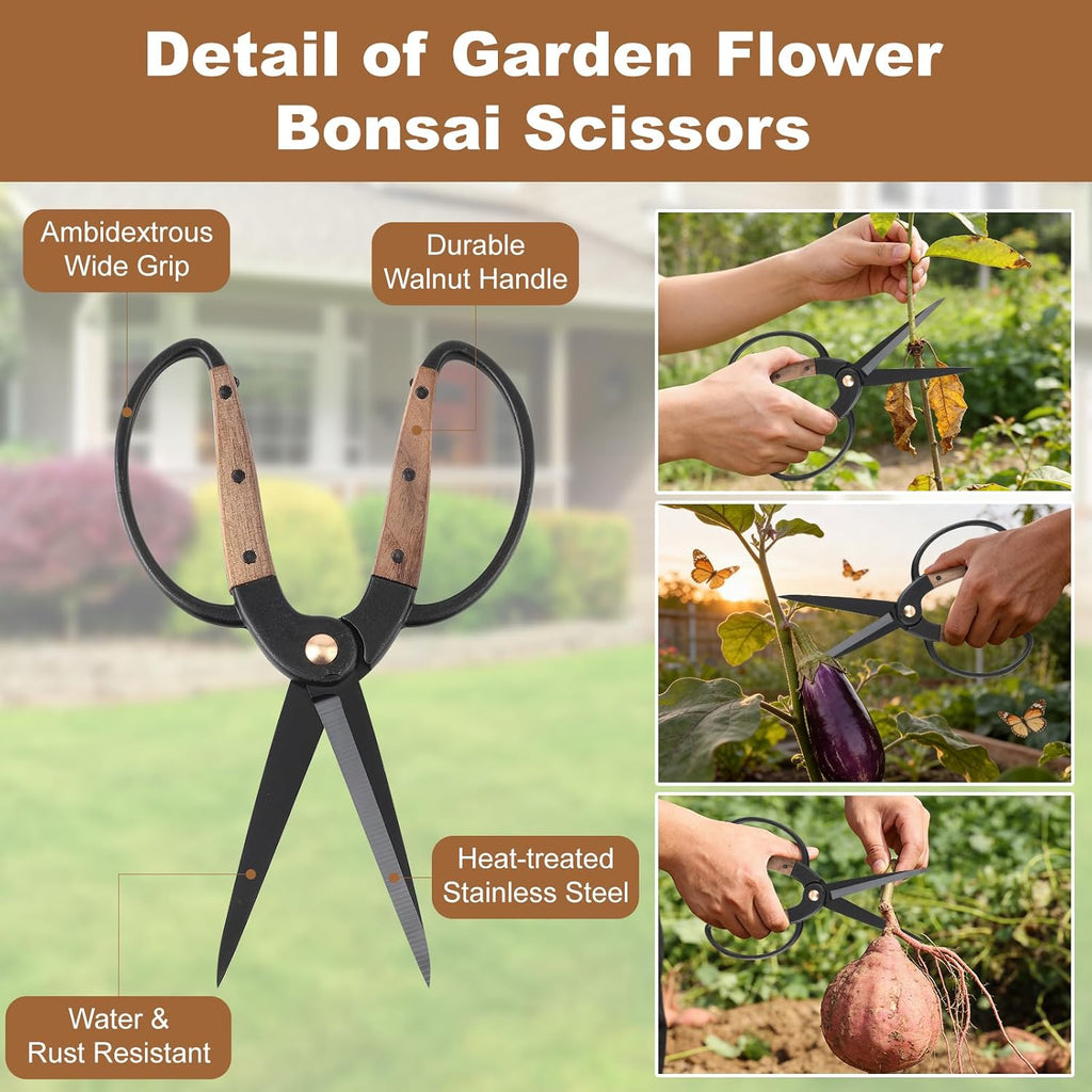 2Pack Garden Pruning Shears Set: Ultra Sharp SK5 Blade Gardening Shears & Precision Garden Scissors,Wood Like&Wide