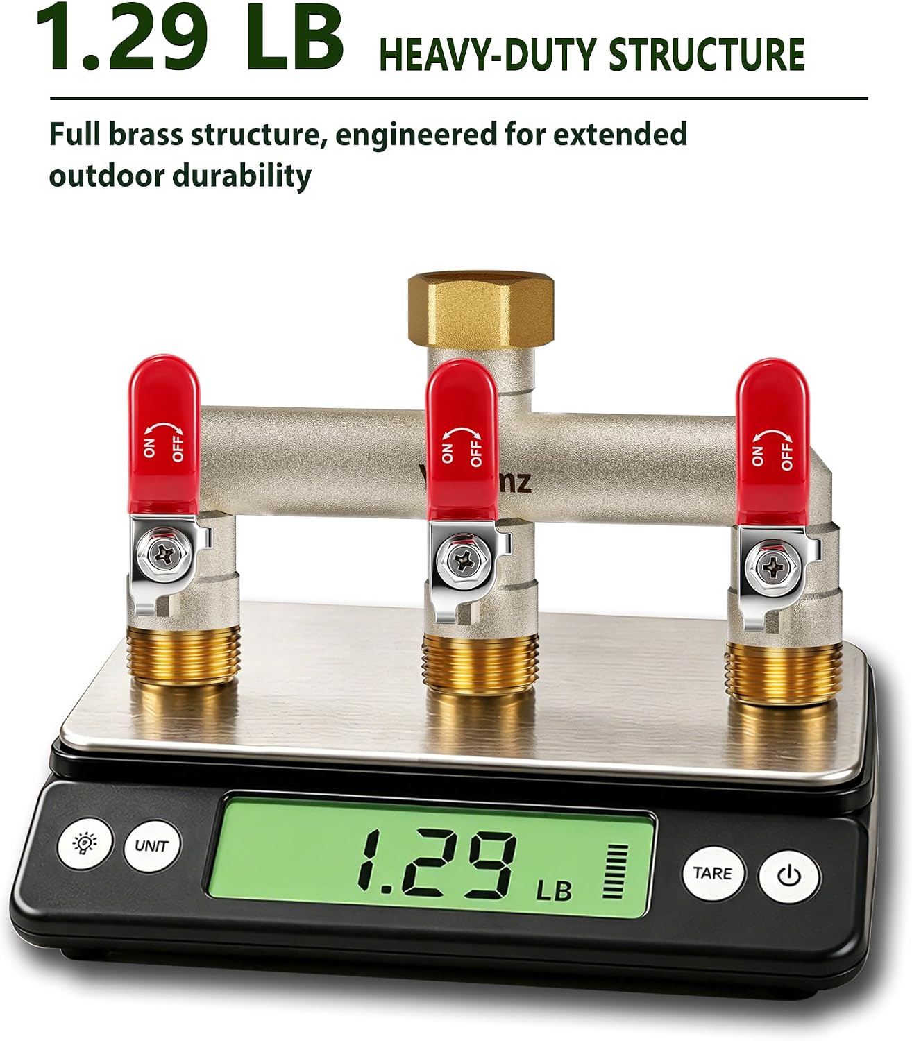 3 Way Garden Hose Splitter, 3/4" GHT Full Flow Hose Splitter | One-Piece Heavy Duty Full Brass Body with Shut-off