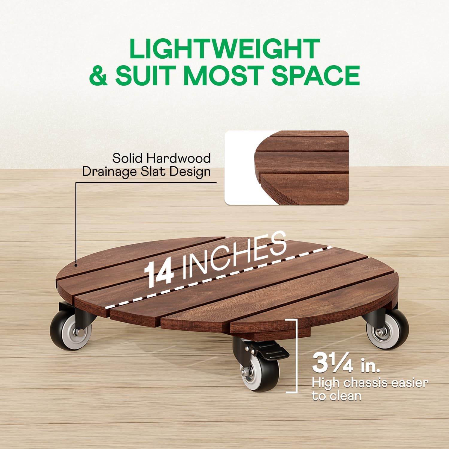 2pack Wood Plant Caddy With Wheels Heavy Duty Red Brown, 264 Lbs Capacity, 12 Inch Acacia Hardwood Plant Roller, Plant