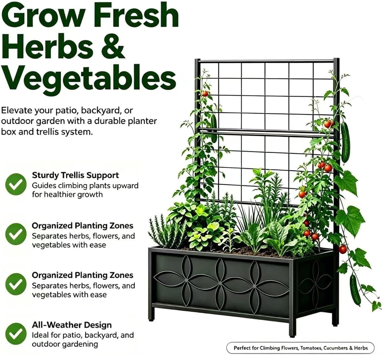 Zhongma Sturdy Raised Garden Bed with Trellis (15.75 x 35.43 x 48.8 in) for Vegetables Flower, Planter Box for Backyard