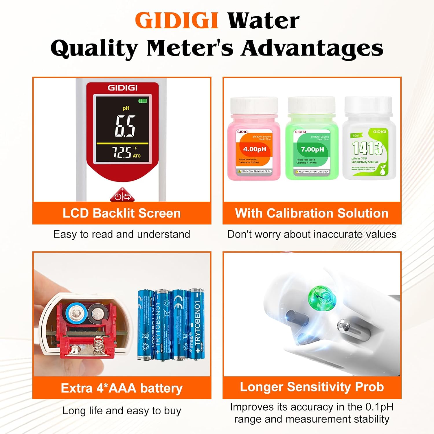 pH EC Meter for Hydroponic, Digital pH TDS EC ppm Tester | Color Screen Display, High Accuracy pH Pen Probe for