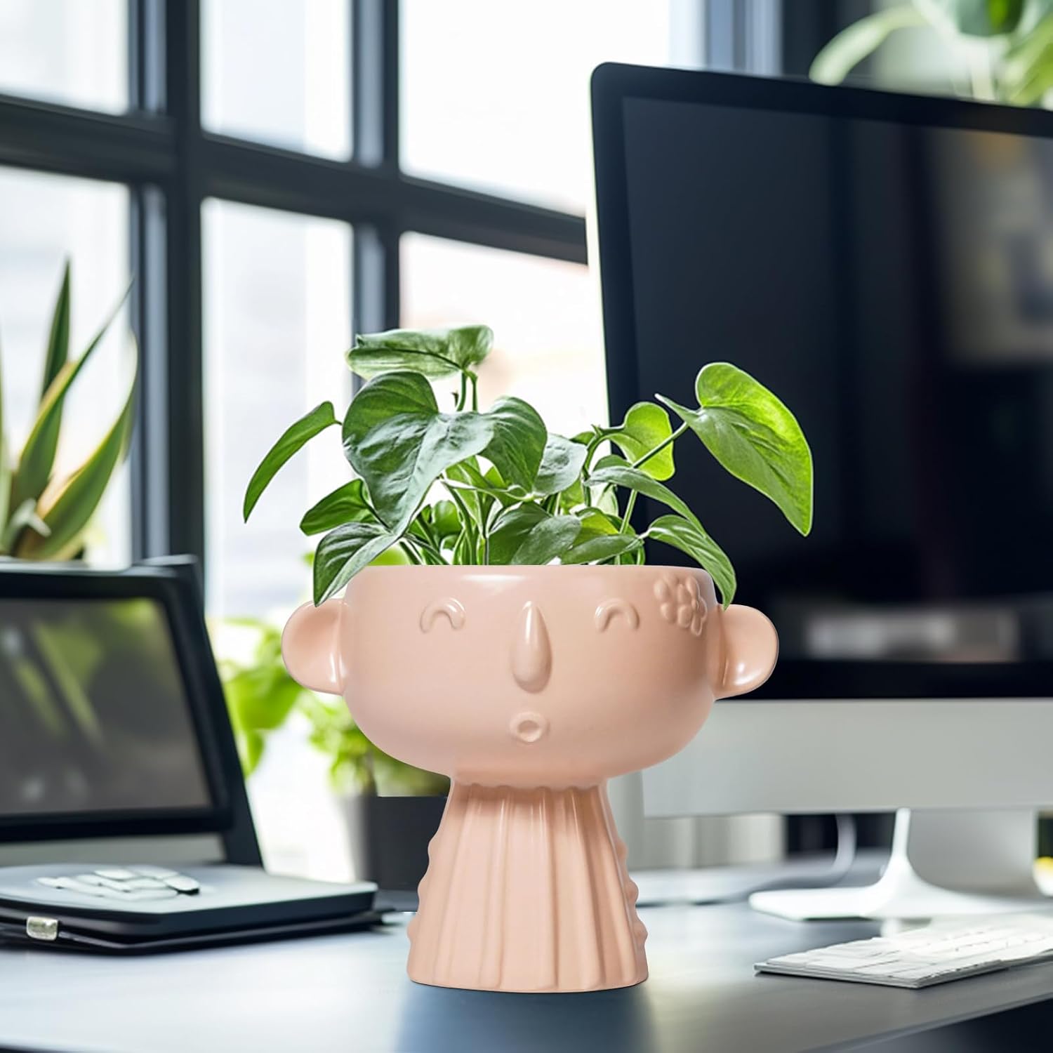 Face Flower Pots - 7 Inch Ceramic Pots for Plants Indoor Outdoor, Decorative Head Planter, Small Cute Succulent