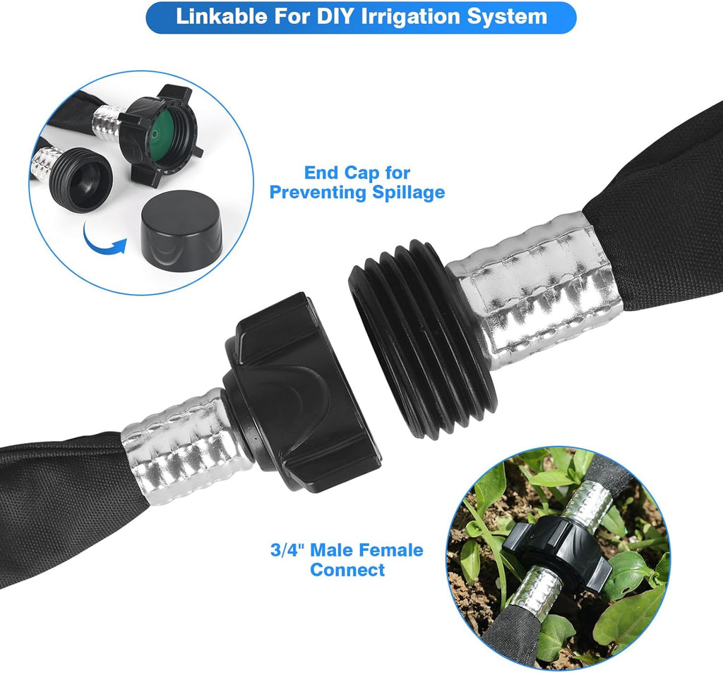 Flat Soaker Hose 50FT x 2 PACK,Drip Hose for Garden Beds Linkable Irrigation System Lightweight and Easy Watering for