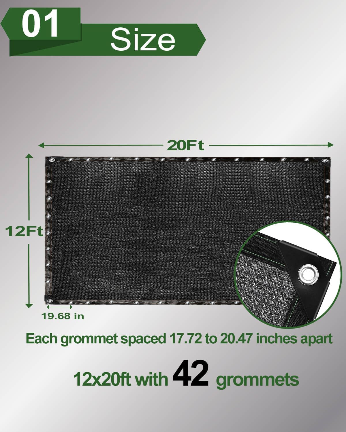 50% Black Shade Cloth, 12 x 20 ft HDPE Sunblock Mesh | Medium shade for plants, patios and greenhouses, helping reduce