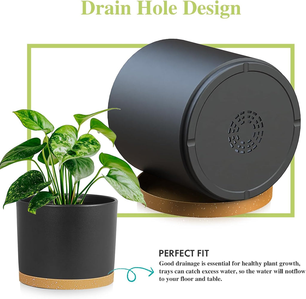 Large Plant Pots Set of 3 – 8", 9", 10" Indoor Flower Pots with Drainage Holes and Saucers, Big Planters for Monstera