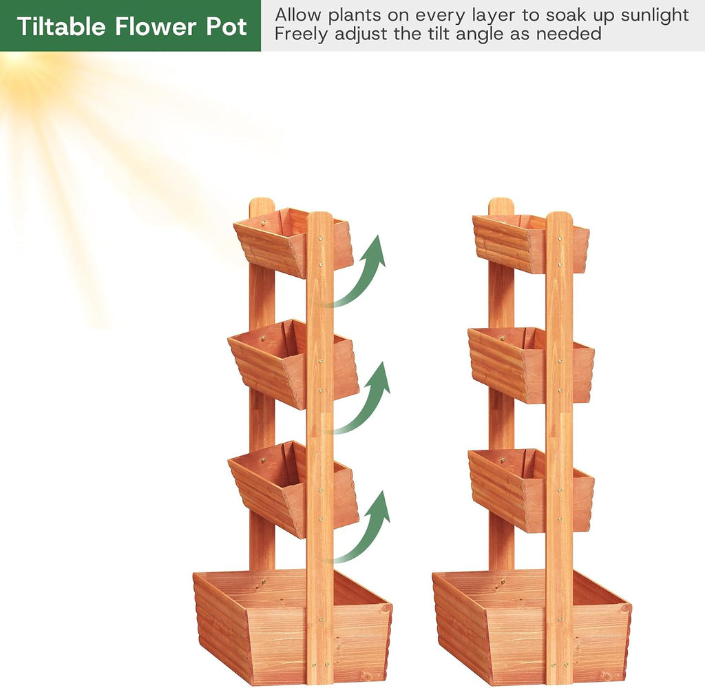 kiplant Adjustable Angle 4-Tiered Wooden Raised Garden Bed, Freestanding Vertical Planter Rack, Plant Box for Herbs