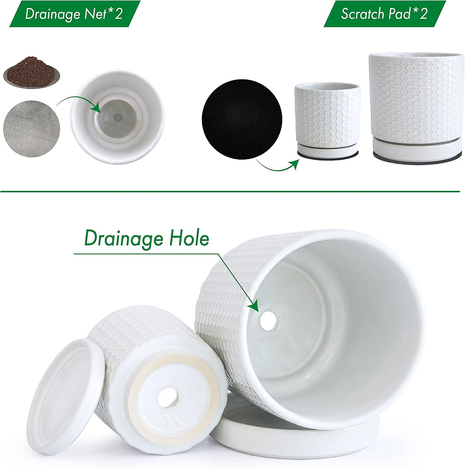D'vine Dev 2-Pack Honeycomb Ceramic Planters, 4/6 in, 99-C-1-N | Sculptural Surface Detail, Timeless Design, Functional