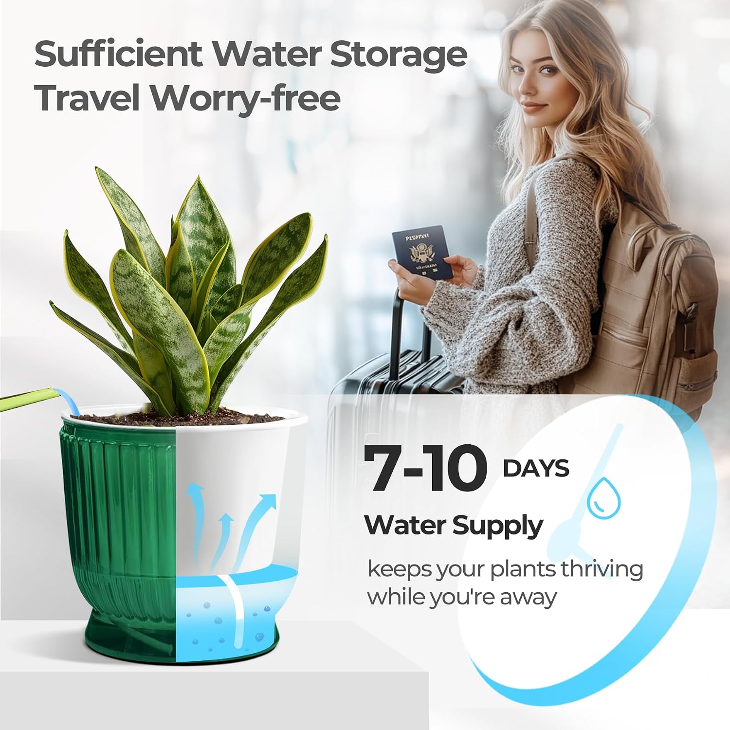 T4U Self Watering Pots for Indoor Plants 6 Inch 4 Pack Planter Green | Clear visible water level, Pothos ferns herbs
