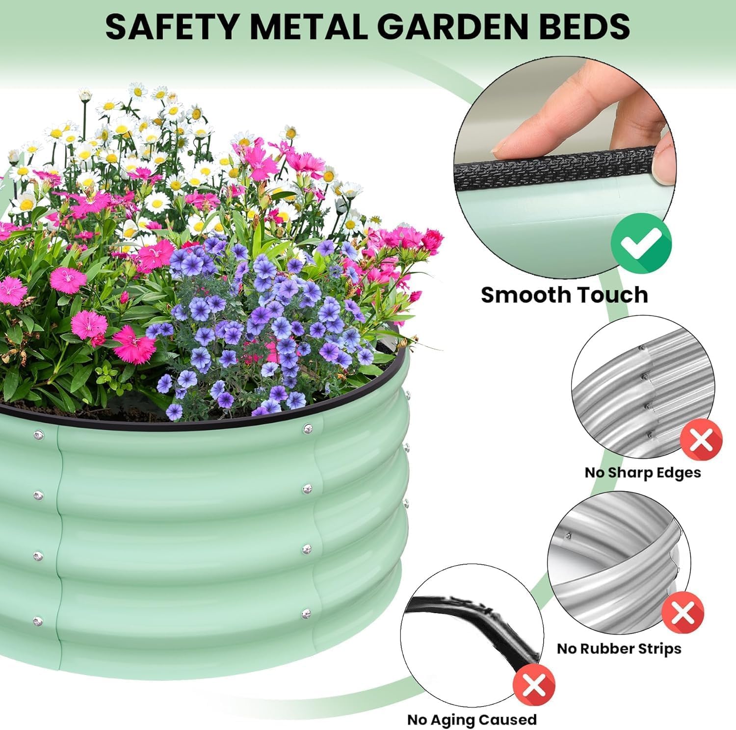 Garvee Galvanized Raised Garden Bed, 2Pcs Raised Garden Beds Outdoor, Round Planter Raised Beds with Gloves and Rubber