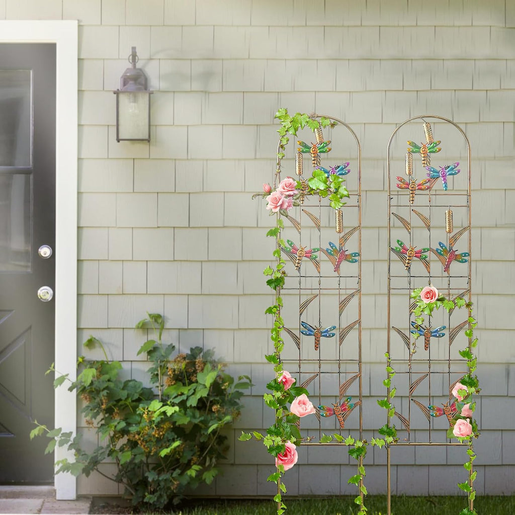 aboxoo 2-Pack Dragonfly Metal Garden Trellis, 60" Decorative Outdoor Fence | For climbing