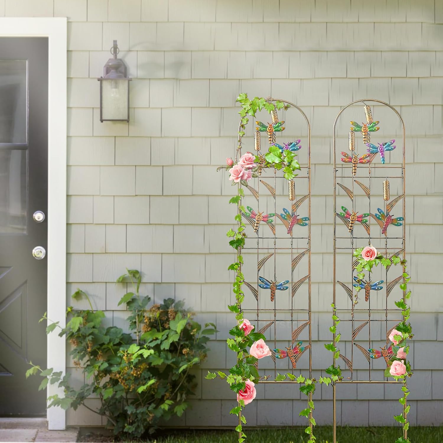 aboxoo 2-Pack Dragonfly Metal Garden Trellis, 60" Decorative Outdoor Fence | For climbing