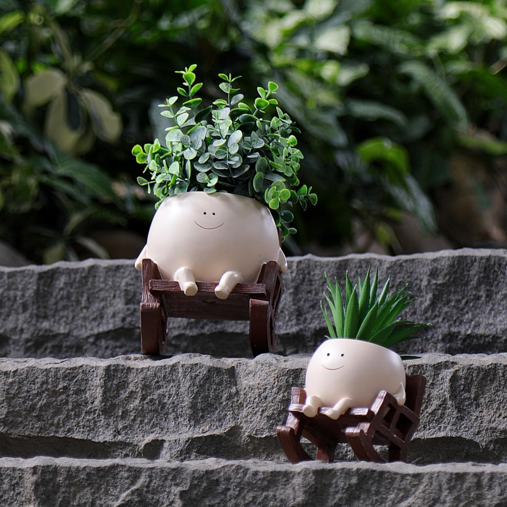 NINIPAPA Cute Plant Pots Smiley Face Planter Funny Flower Pot, Rocking Chair Large Face Pot for Indoor Plants, Unique