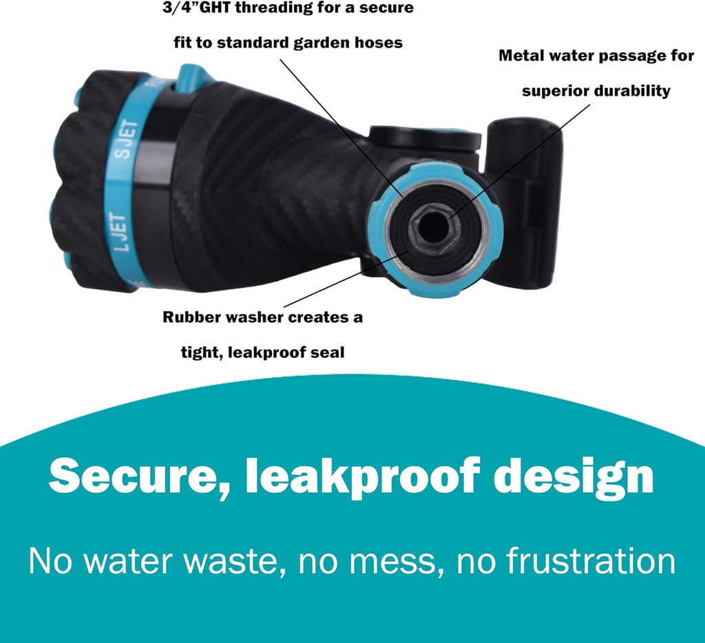 Gilmour Heavy Duty Graphite Fireman Garden Hose Nozzle with Swivel Connect | 8 Pre-set Spray Patterns, Flow Control
