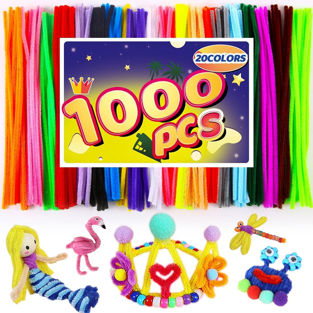 Pipe Cleaner Flower Kit, 1000 PCS Chenille Stems in 10 Colors with Tools