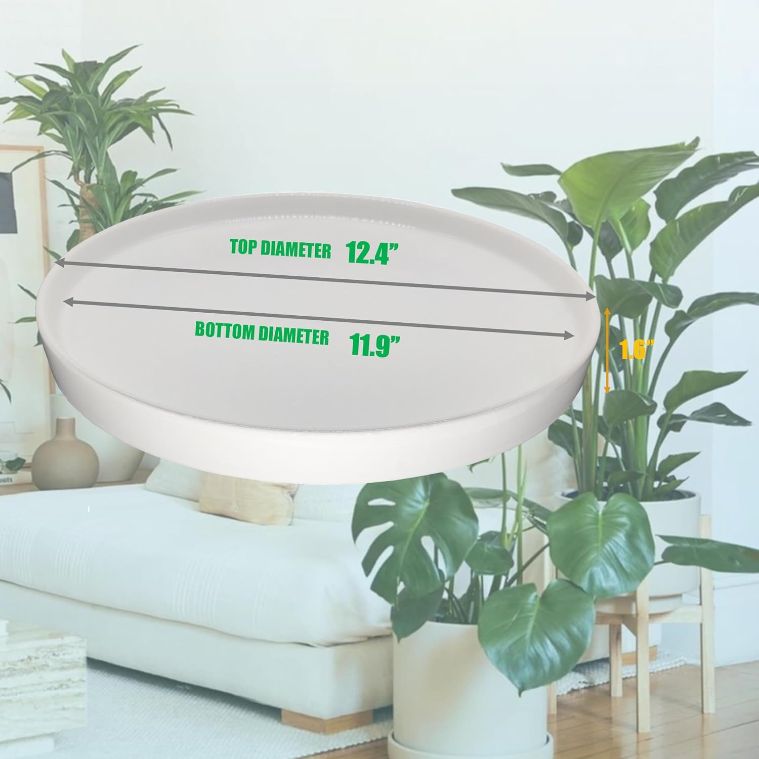 Yukfona Ceramic Plant Saucer Tray 1 Pcs 12 Inch White, 12.5" OD x11.9 ID x1.6 Deep| Fits Flower pots Bottom≤ 11.9"