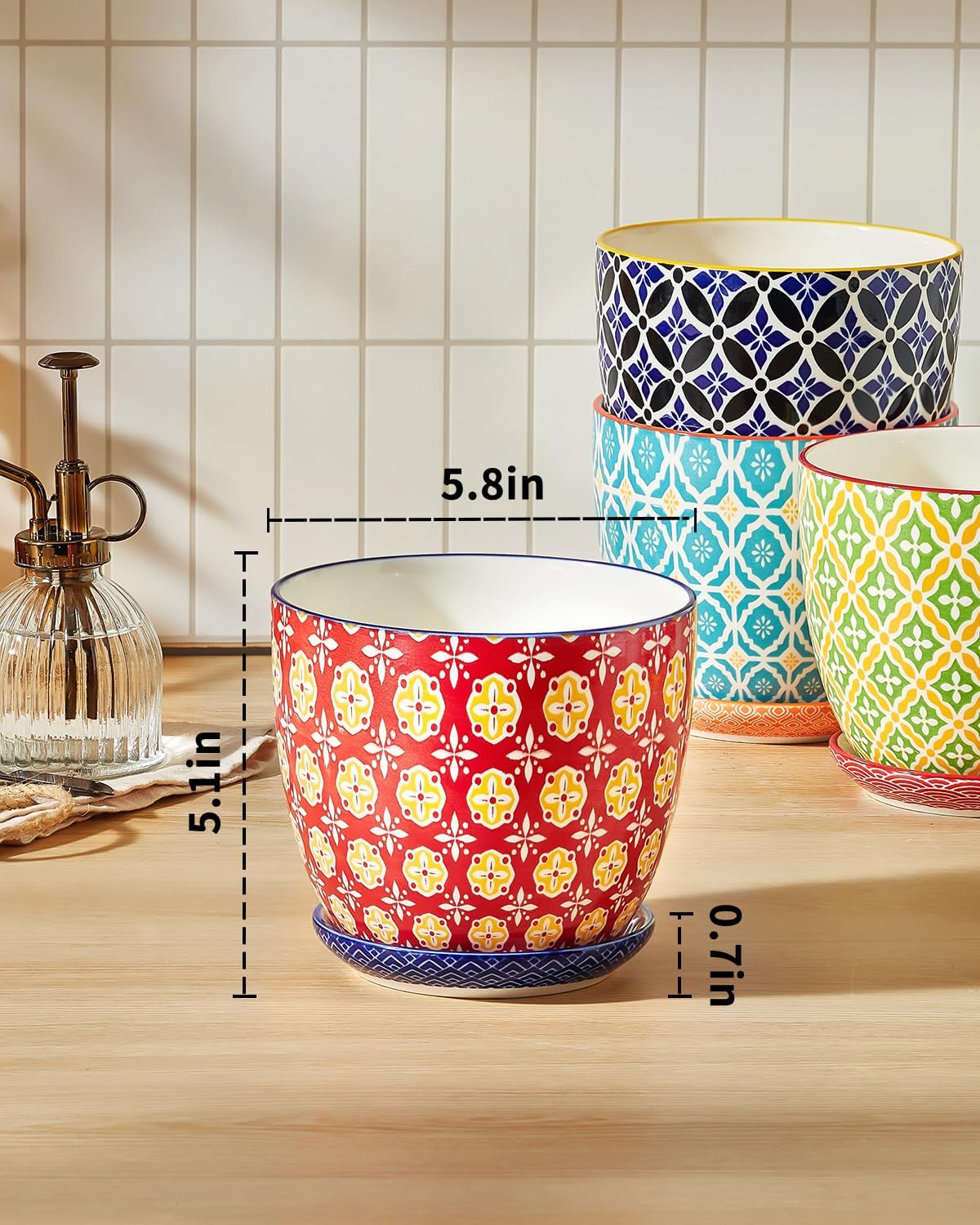 Metahom Ceramic Plant Pots, 5.8 Inch Flower Pots for Indoor Plants, Colorful Planters with Drainage Hole & Saucer