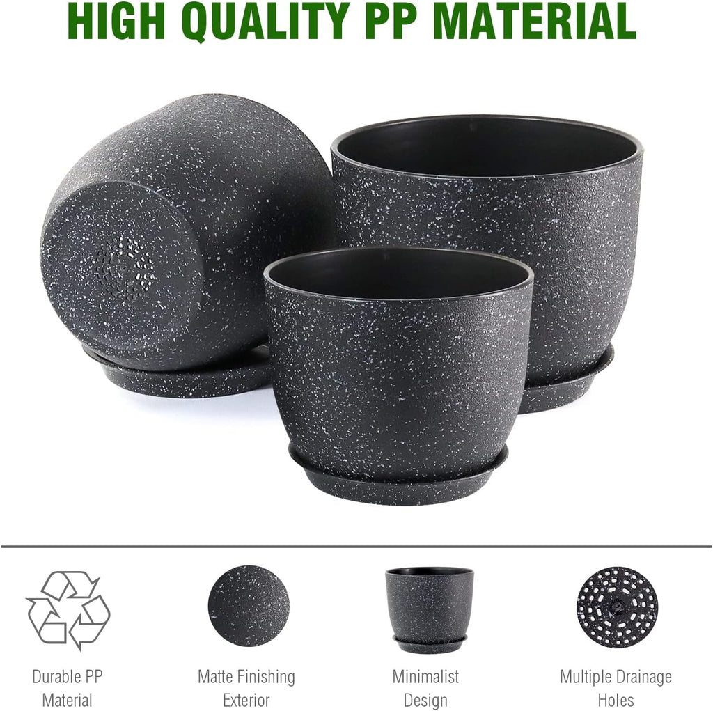WSMKSZ Plant Pots 10/9/8 inch, Set of 3 Modern Decorative Plastic Planters with Drainage Holes and Saucers for Garden