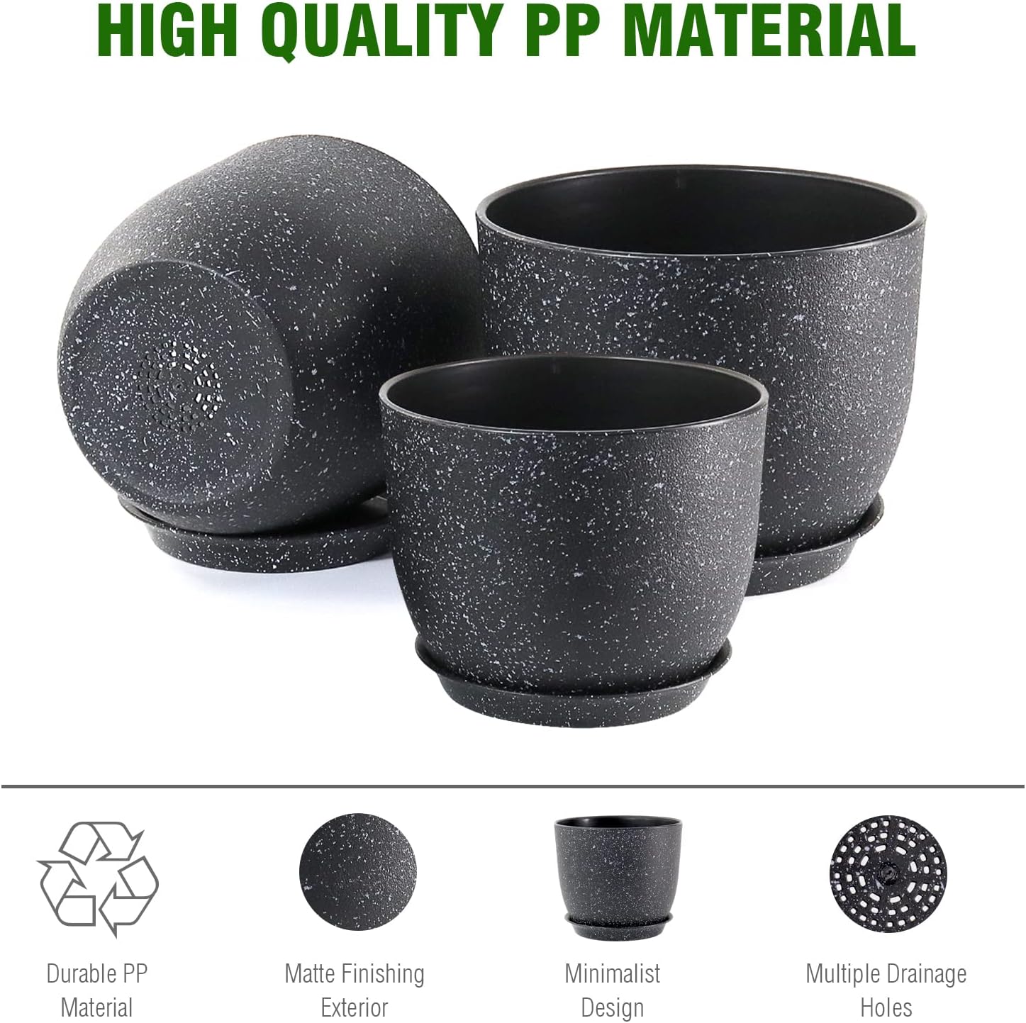 WSMKSZ Plant Pots 10/9/8 inch, Set of 3 Modern Decorative Plastic Planters with Drainage Holes and Saucers for Garden