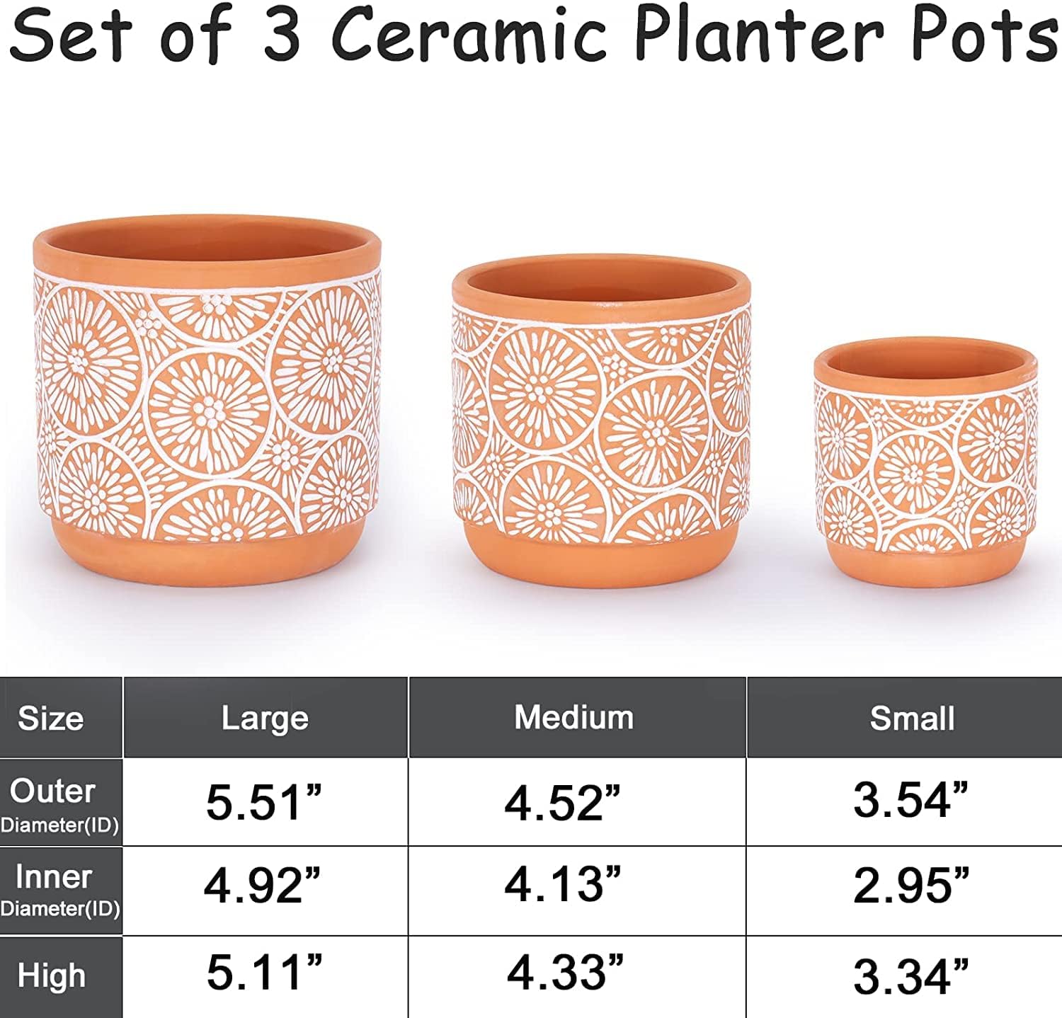 DeeCoo 3 Piece Ceramic Plant pots Indoor Flower Pots Set with Drainage Holes, 5.7/4.7/3.5/inch, Modern Decorative