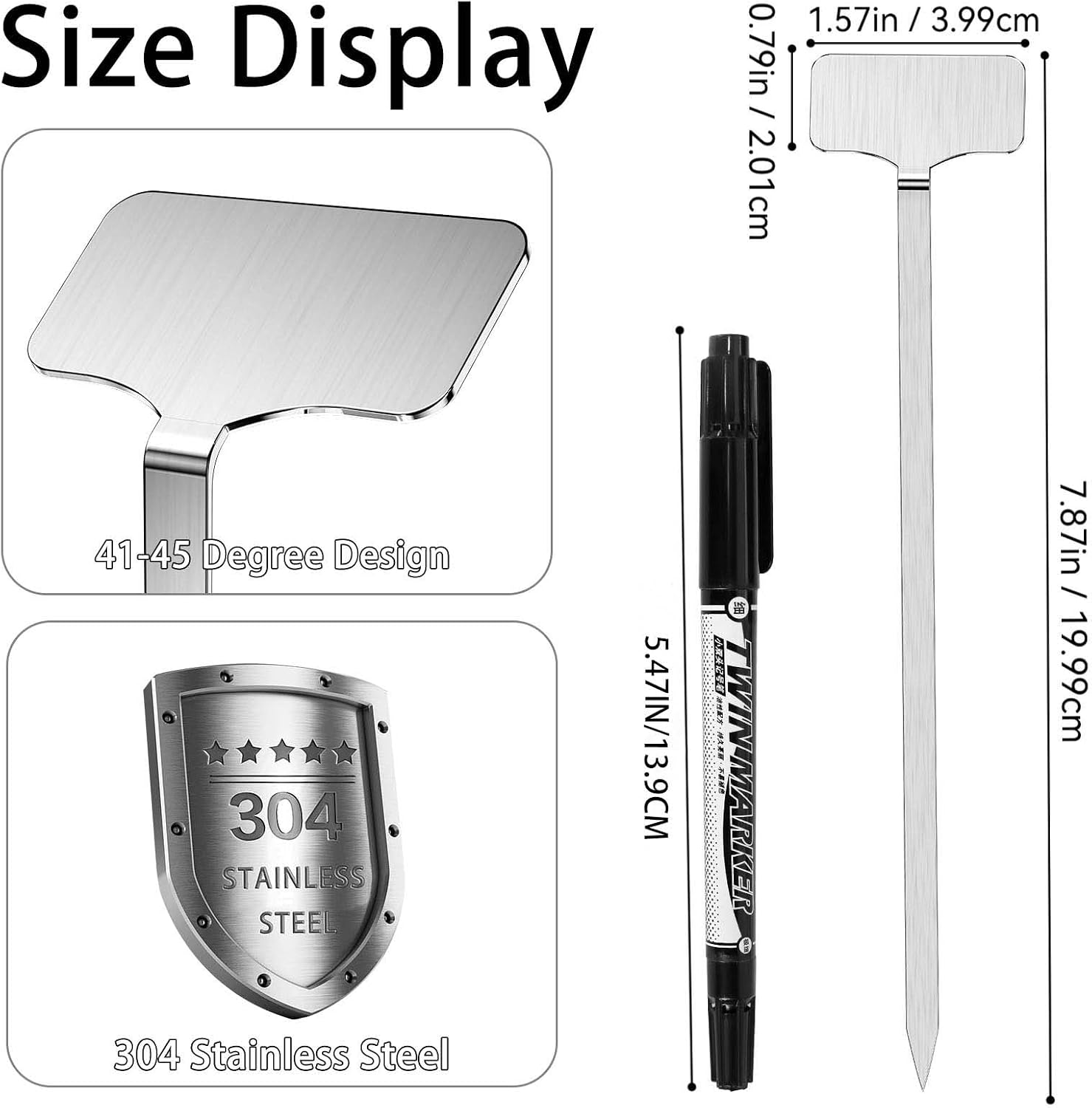 304 Stainless Steel Plant Label, 50 Waterproof Metal Plant Label Stakes and Marker Pen, 7.87" Garden Markers for