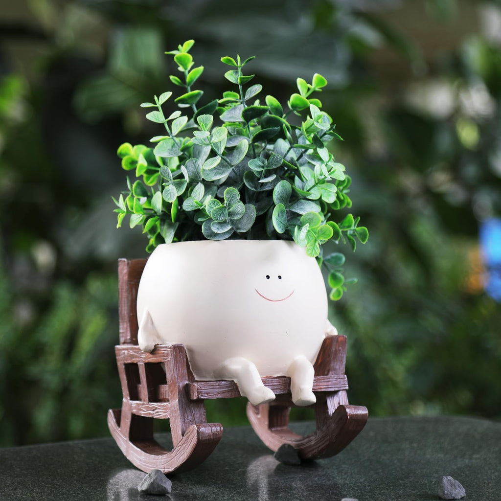 NINIPAPA Cute Plant Pots Smiley Face Planter Funny Flower Pot, Rocking Chair Large Face Pot for Indoor Plants, Unique