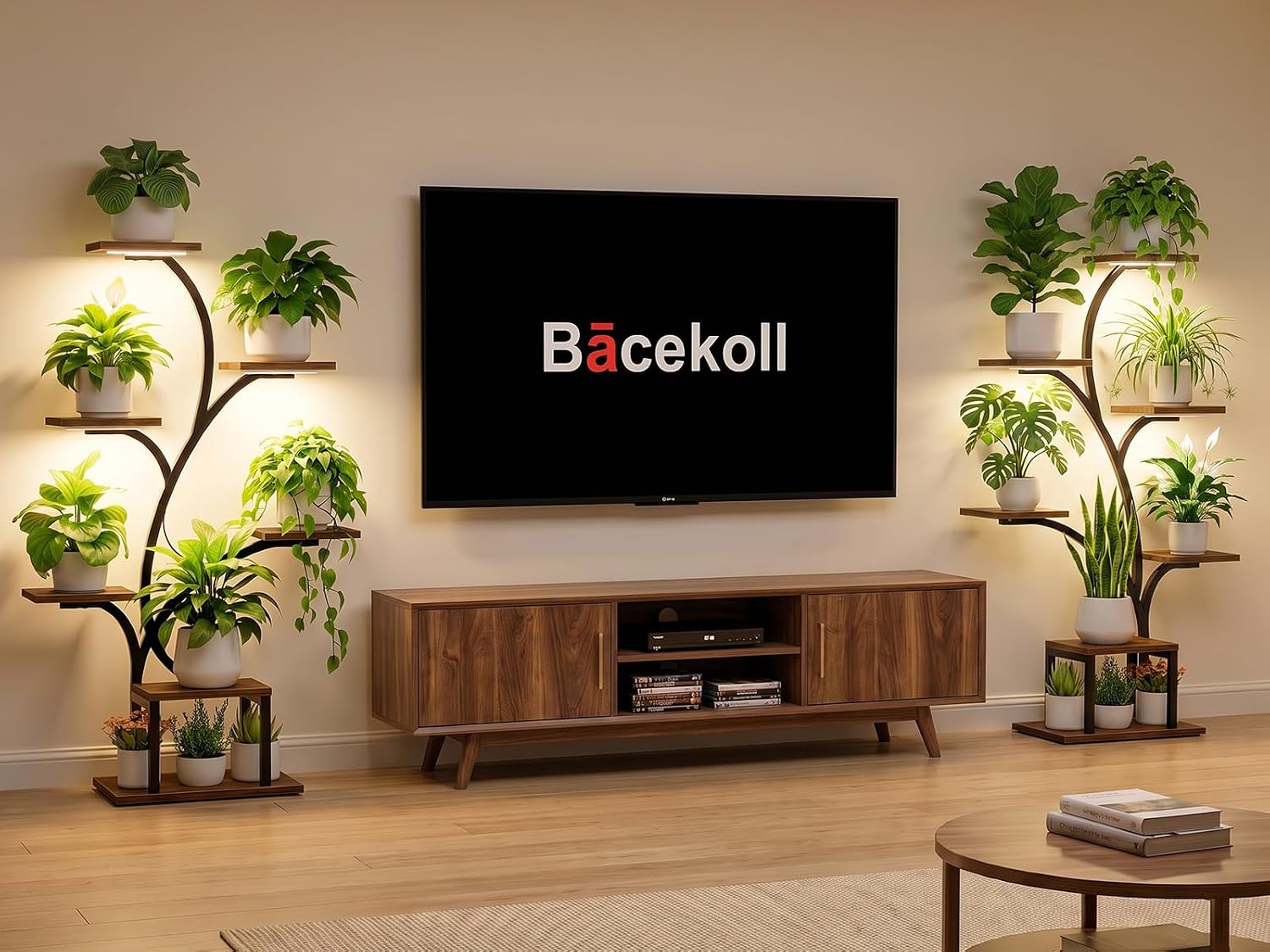 BACEKOLL Plant Stand Indoor with Grow Light, 7 Tier 49" Lighted Plant Shelf | Tree-Shaped Tall Holder with Full
