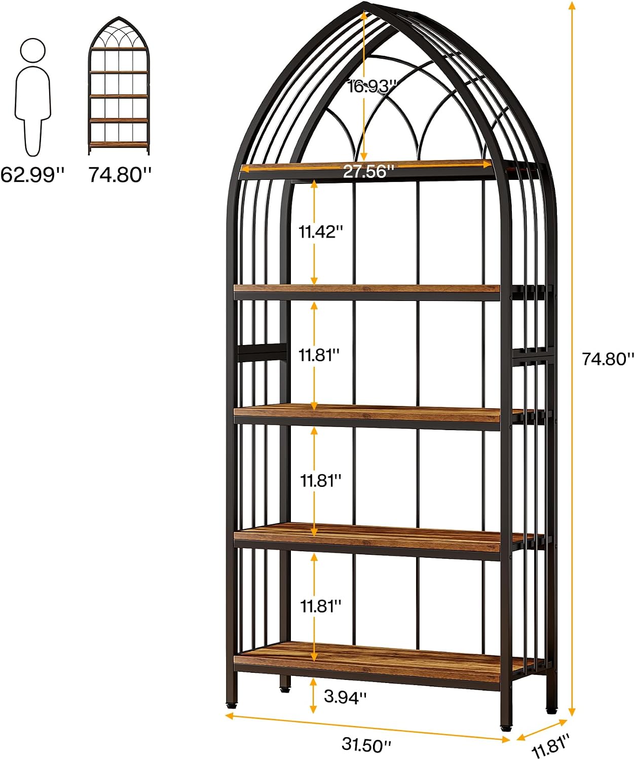 Tribesigns 5-Tier Indoor Plant Stand, 74.8-Inch Tall, Industrial Wood & Metal Plant Shelf for Indoor, Balcony, Garden