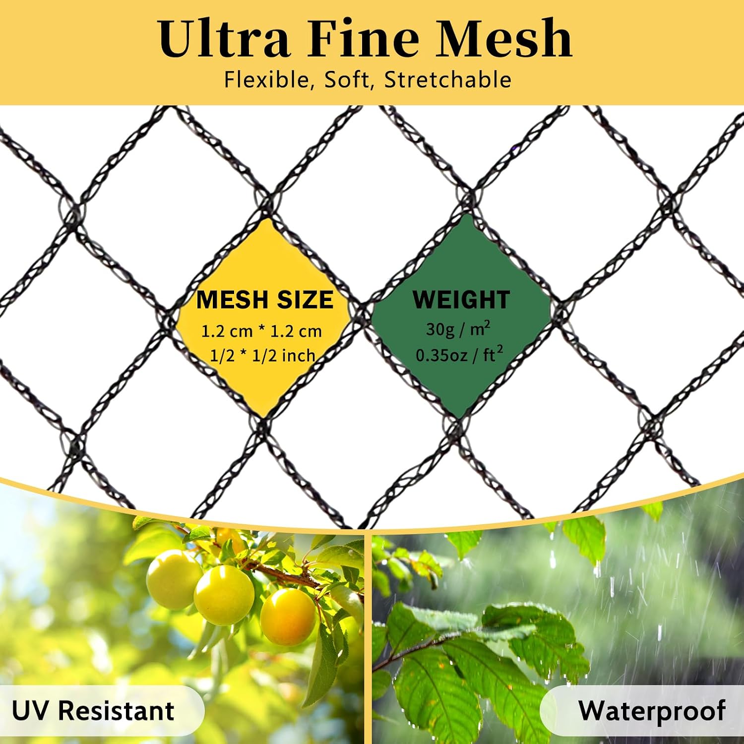 Bird Netting for Garden, 13 x 40 FT Bird Netting for Chicken Coop, Heavy Duty Garden Poultry Net Mesh with Ties and