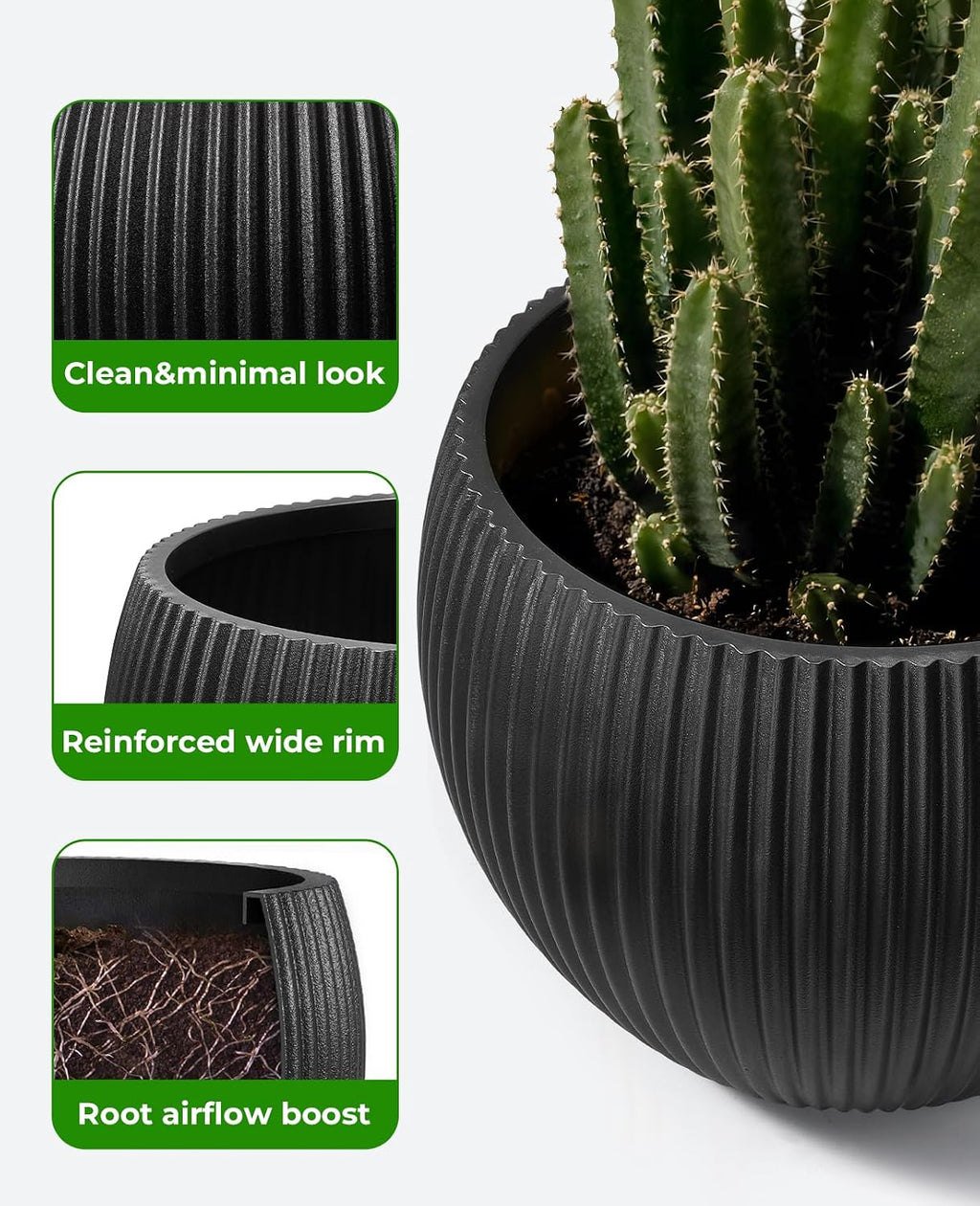14.5 Inch Large Black Plastic Flower Pot with Drainage Plug | Thickened lightweight construction supports monstera