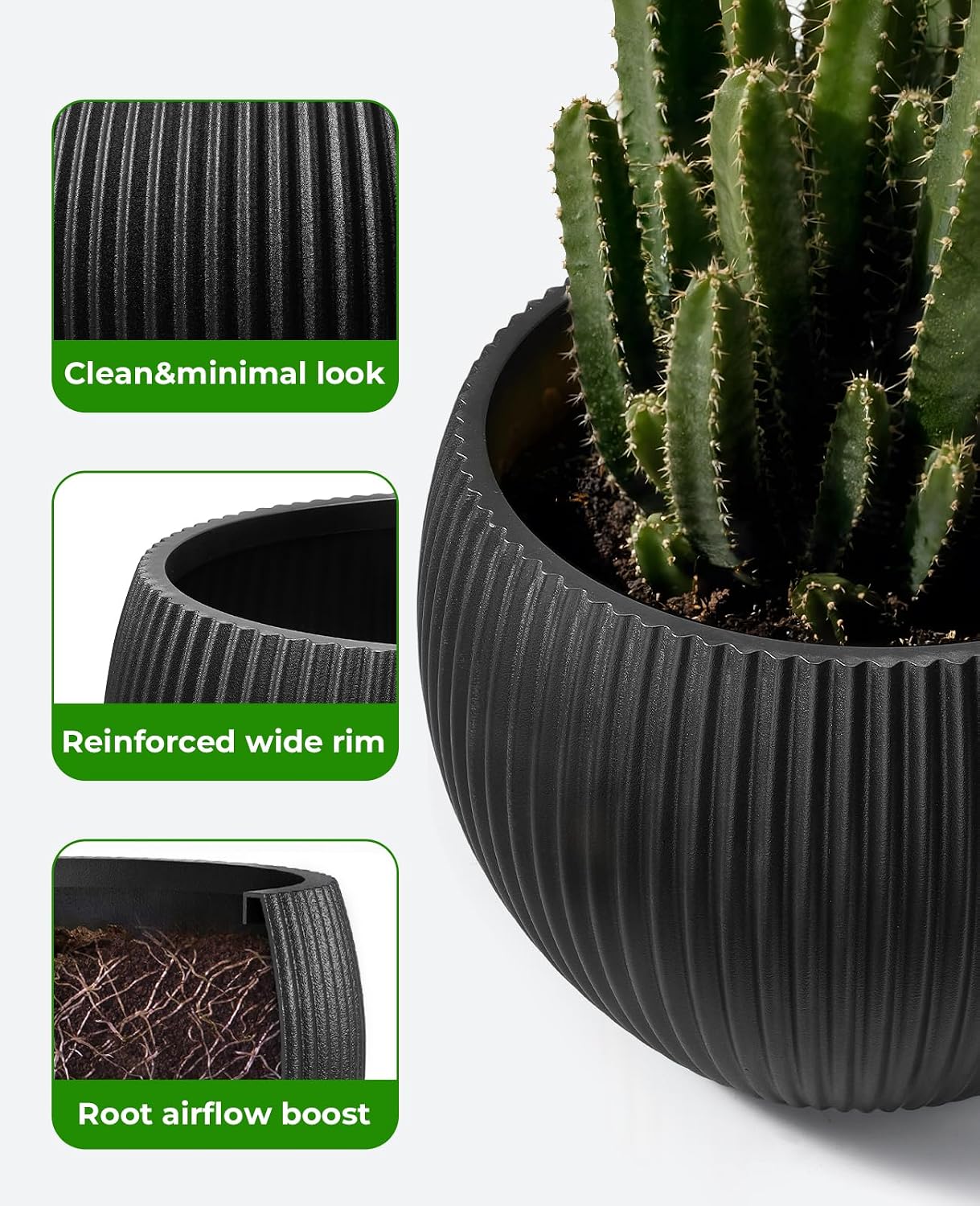 14.5 Inch Large Black Plastic Flower Pot with Drainage Plug | Thickened lightweight construction supports monstera