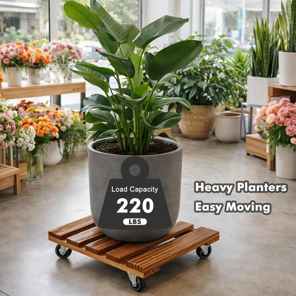 12 Inch Plant Caddy with Wheels, 4 Pack Rolling Plant Stand Rollers with Casters Wooden Plant Dolly with Wheels Heavy