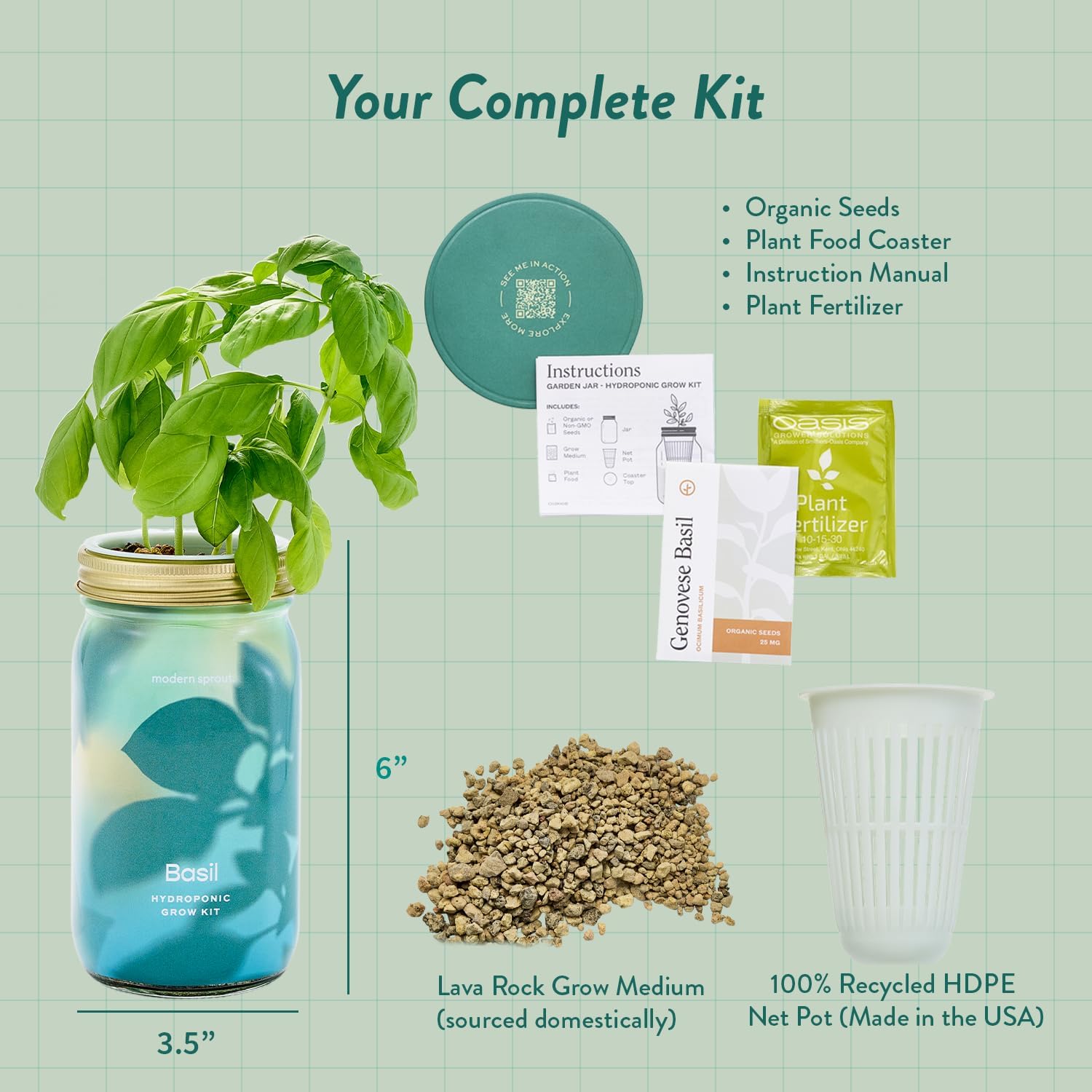 Modern Sprout Garden Jar Gift Pack - Hydroponic Kit - Basil, Parsley & Mint | Self-watering growing system w/organic