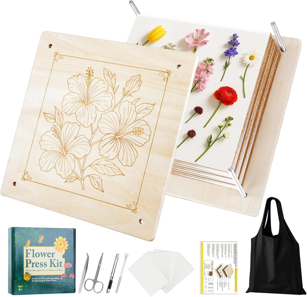 MeRGBWLife Flower Press - 11"x11" Wooden 10 Layer Flower Press Kit for Crafts Pressed Flowers & Plant Press, Scrapbooking, Bookmark Making, Wedding Bouquet Preservation, Dried Flowers