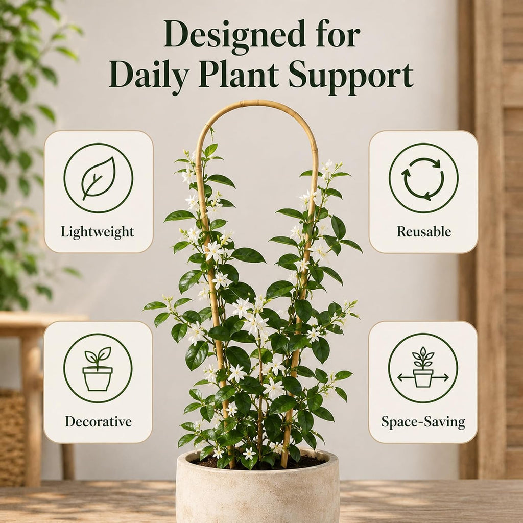 36in Natural Bamboo U-Hoop Trellis for Climbing Plants, 3 PCS | U-Shaped Plant Support Hoop for Potted Plants, Vines
