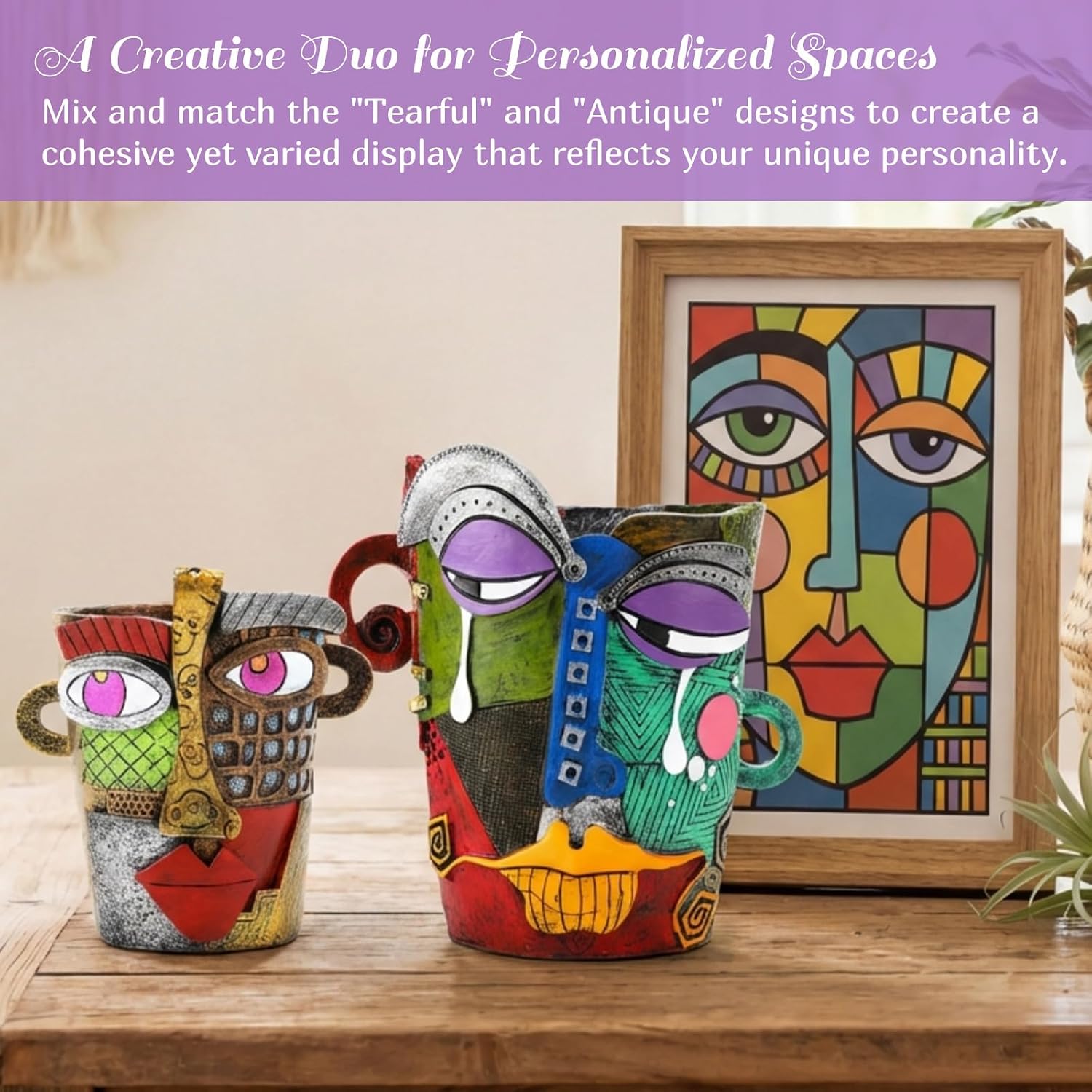 2 Pack Brutalist Abstract Face Planters Pots Head, Unique Abstract Flower Pot, Funny Planters Decoration Resin Face