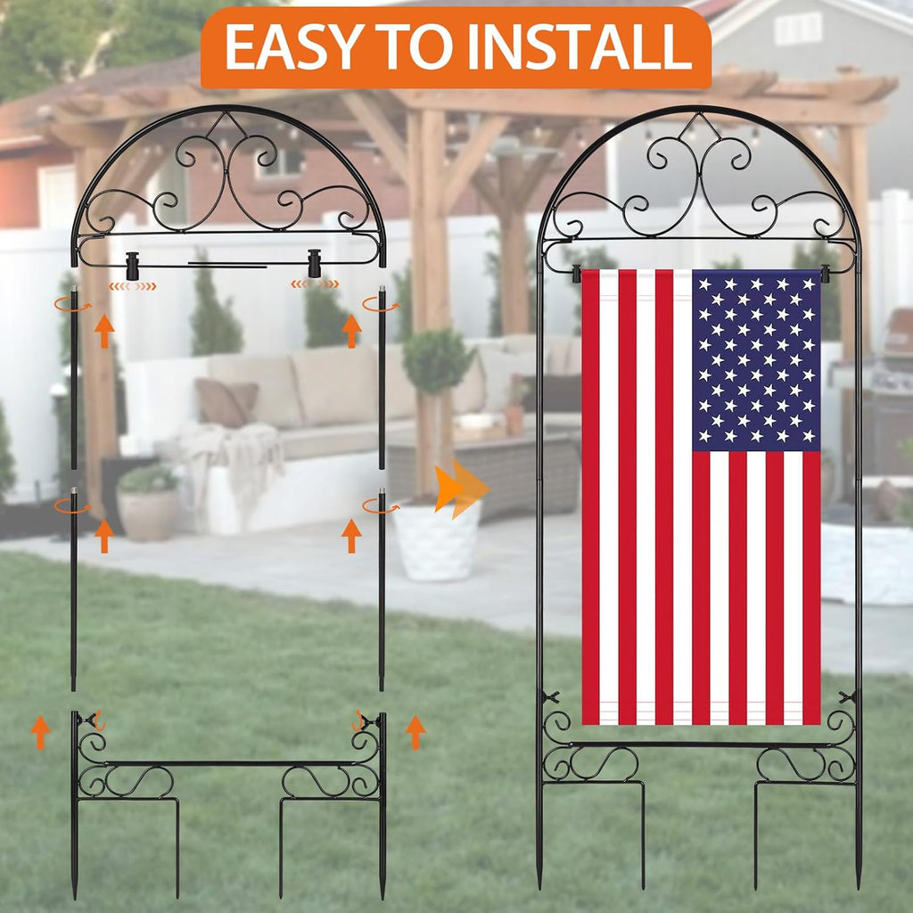 Liitrton Garden Flag Holder Stand Fits Max 14" x 25" Outside Flags, Black | Yard Flag Holder | Decorative Metal Garden