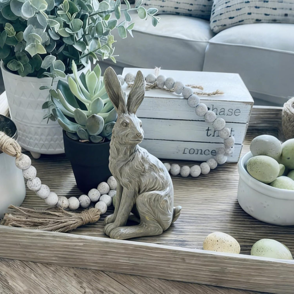 DiliComing Outdoor Rabbit Garden Statue 12 Inch Grey Bunny Yard Decor | Large Easter Bunny Decor, Resin Animal