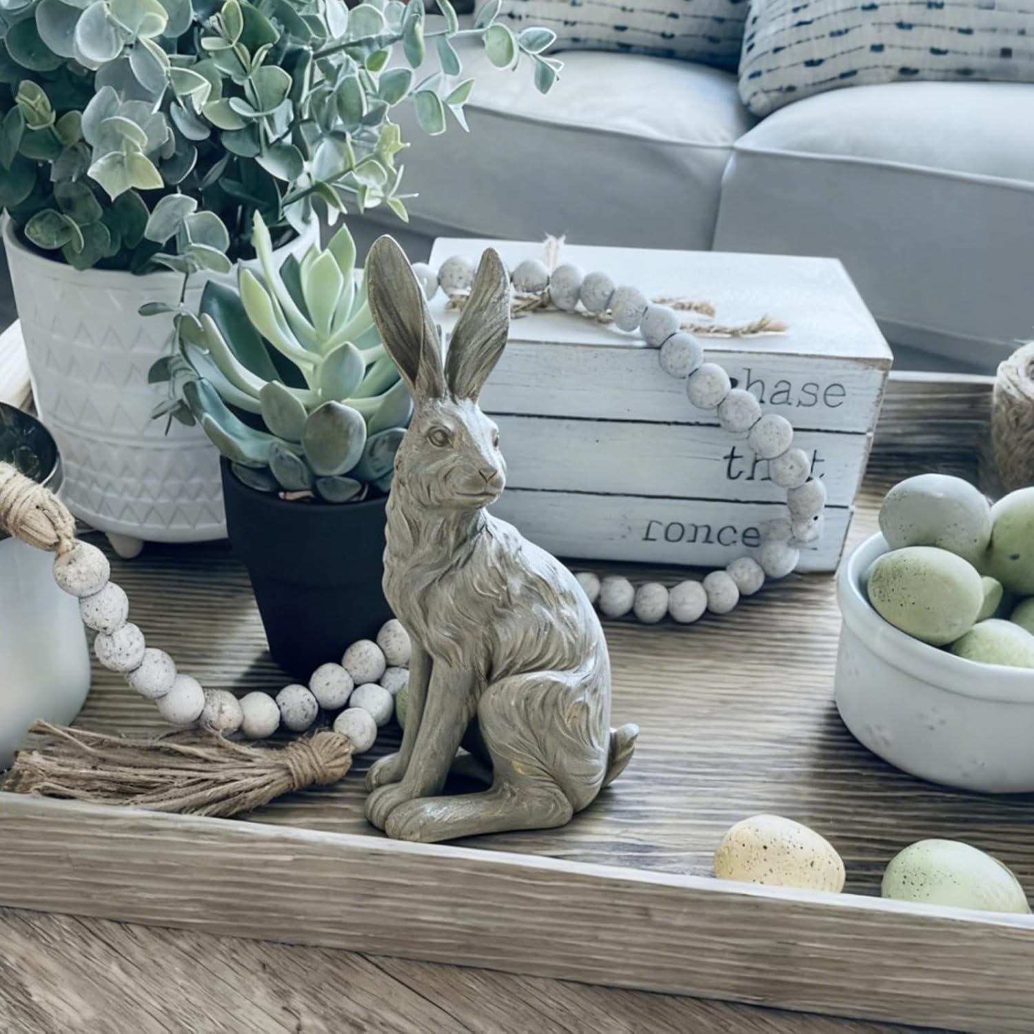 DiliComing Outdoor Rabbit Garden Statue 12 Inch Grey Bunny Yard Decor | Large Easter Bunny Decor, Resin Animal