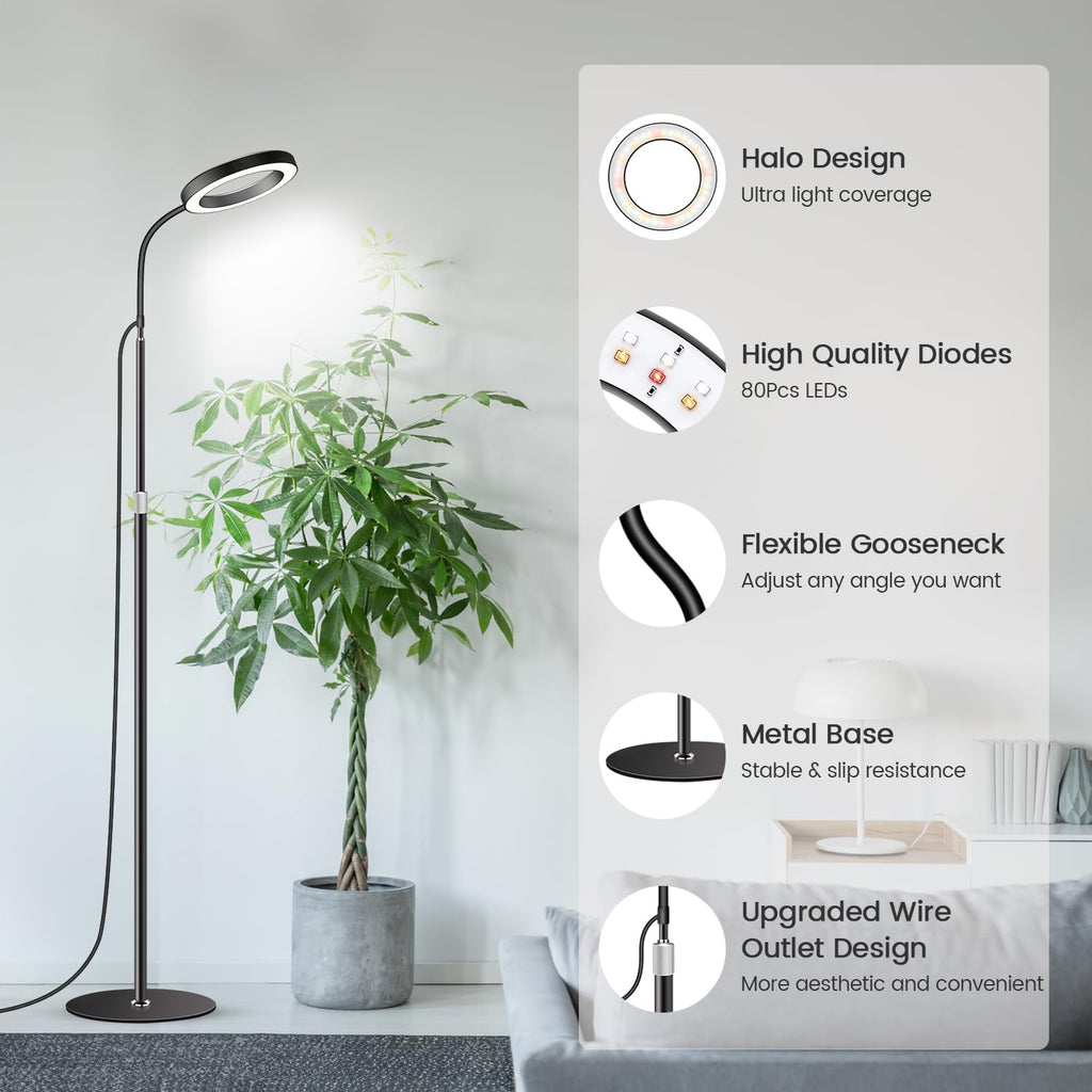 Grow Lights for Indoor Plants, Full Spectrum with Stand, 80 LEDs | 6000K Floor Plant Light, 3 Color Modes, Timer