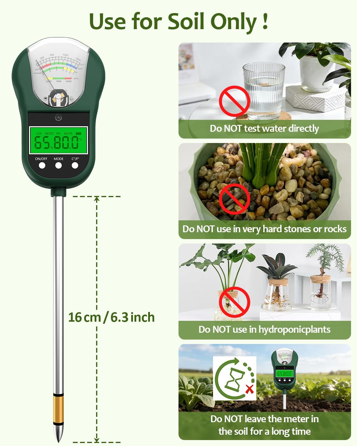 7-in-1 Soil Test Kit, Soil Moisture Meter/pH Meter/Light Intensity/Fertility/Air & Soil Hygrometer Temperature with