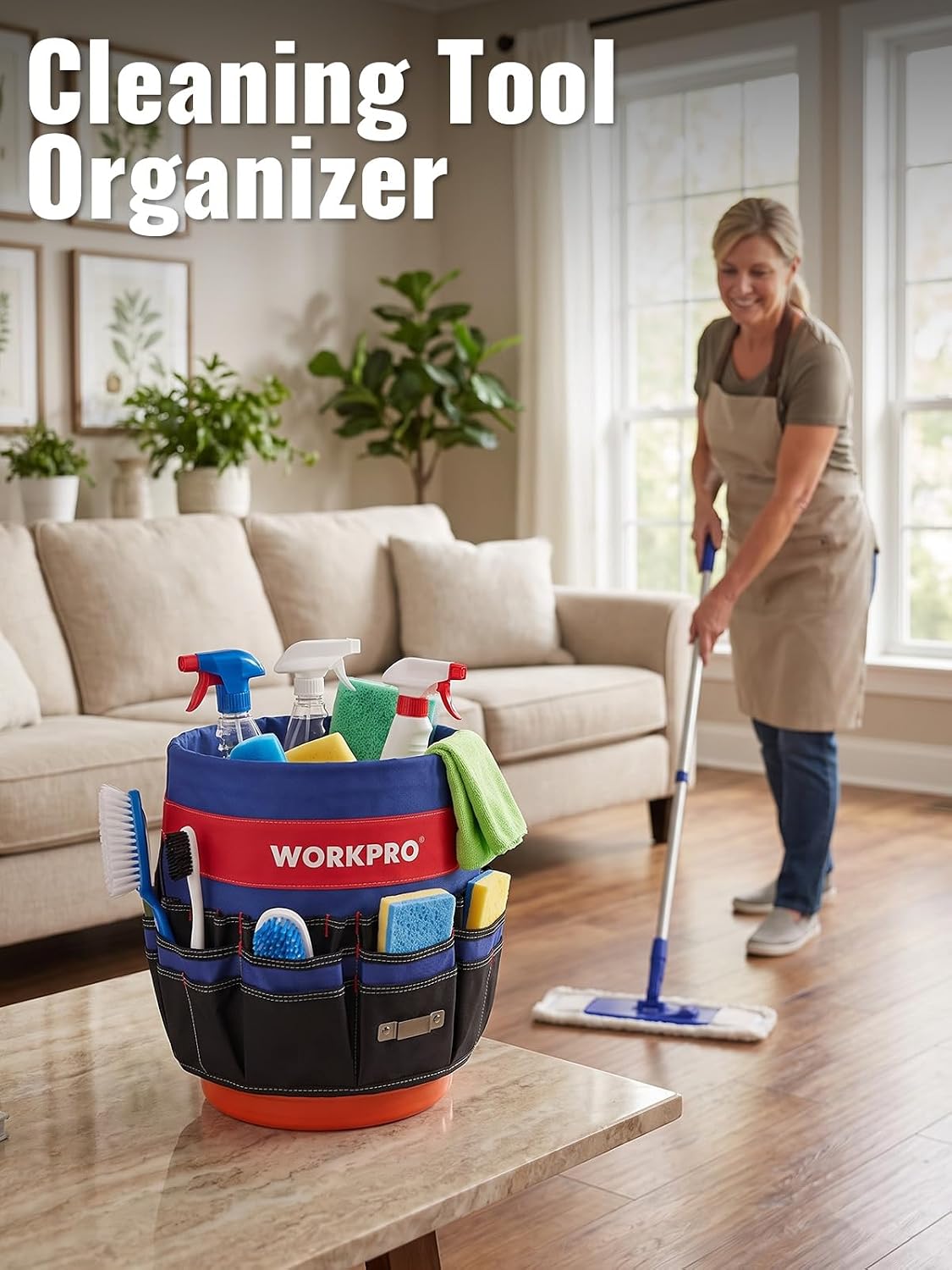 WORKPRO Bucket Tool Organizer with 51 Pockets Fits for 3.5-5 Gallon Bucket | Perfect for Garden, Construction