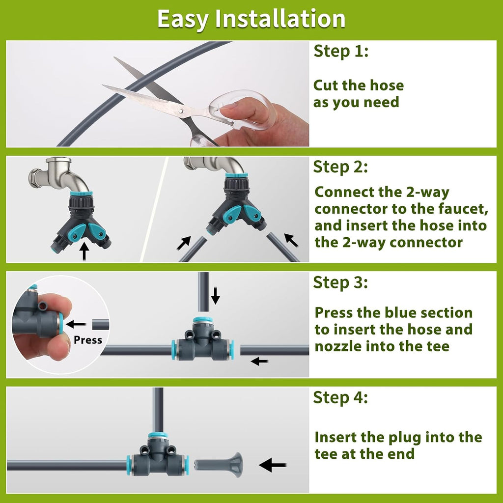 100FT 1/4" Quick-Connect Drip Irrigation System Kit, Automatic Garden Watering System with 16 Pcs Adjustable Spray