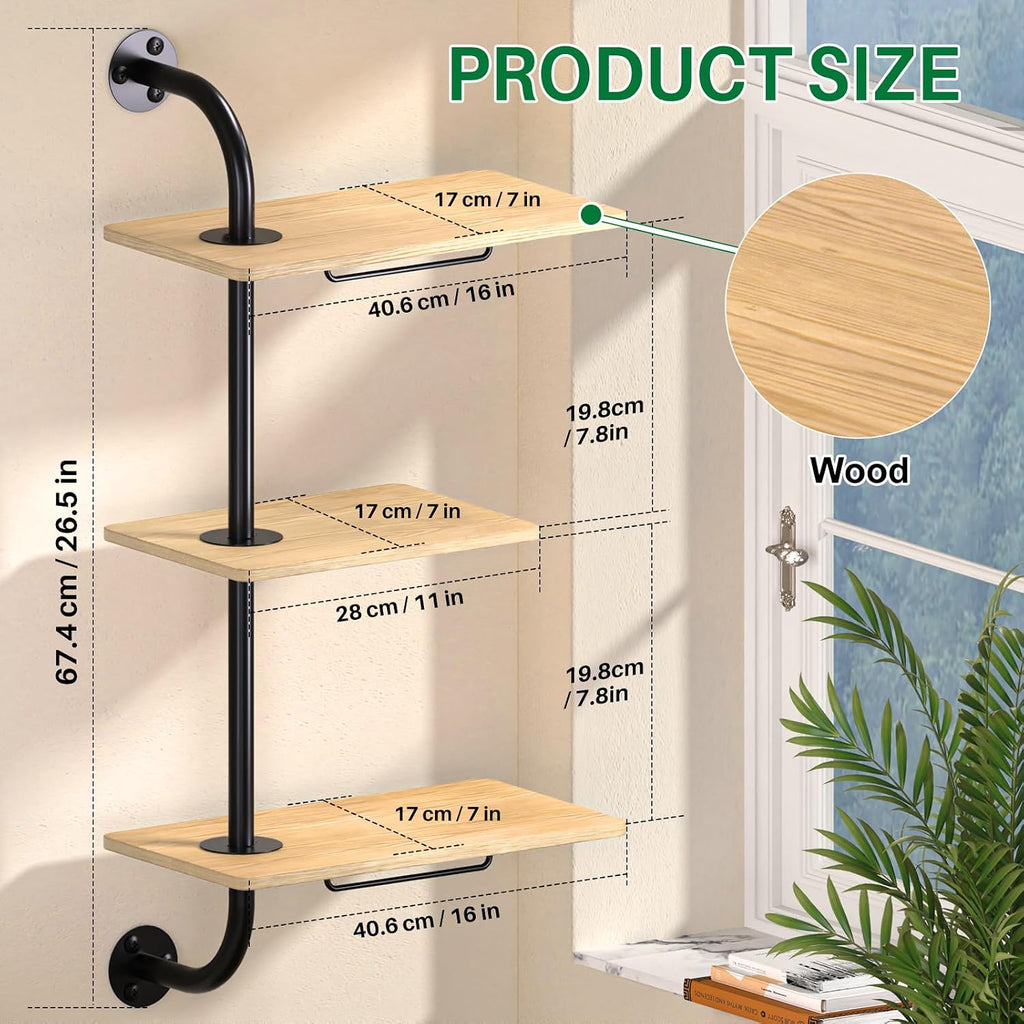 DELLAN 3-Tier Window Plant Shelves, Rotating Wall Mounted Shelf | Space saving rotating plant shelf for window & wall